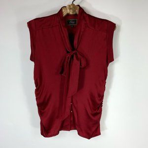 Fray Red Silk With Bow Blouse Small